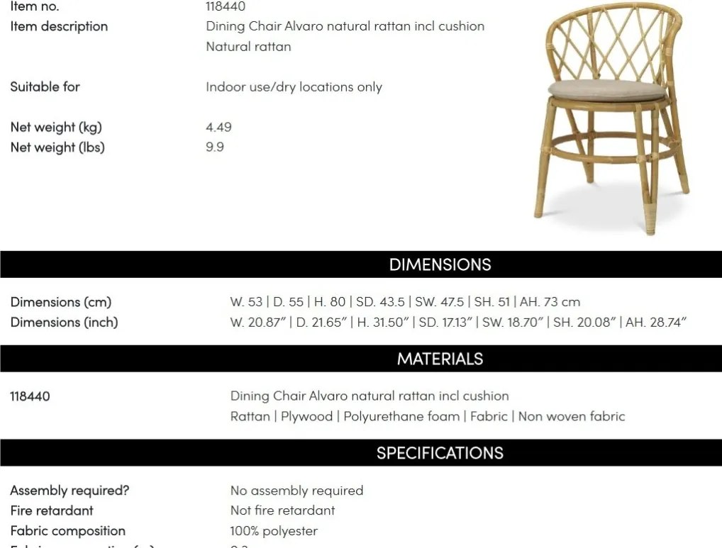 Scaun din ratan natural design LUX Alvaro