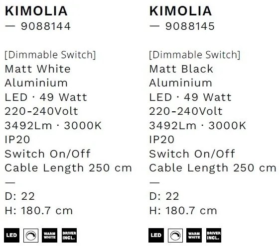 Lampadar/Lampa de podea LED stil minimalist KIMOLIA alb