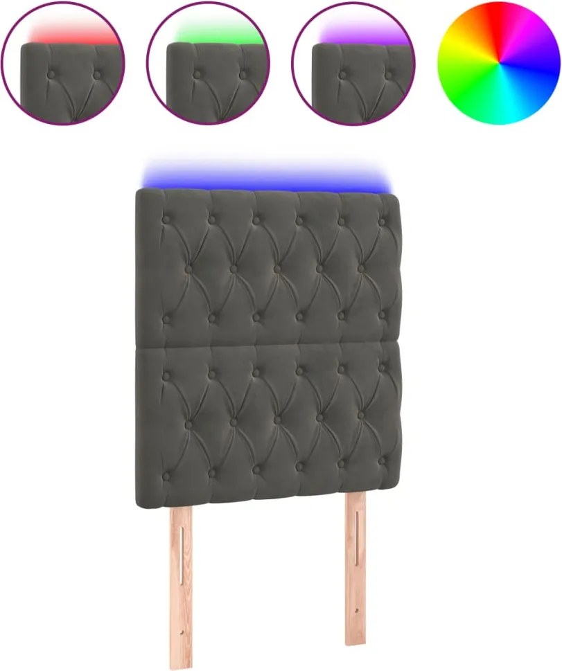 vidaXL Tăblie de pat cu LED, gri închis, 80x7x118/128 cm, catifea
