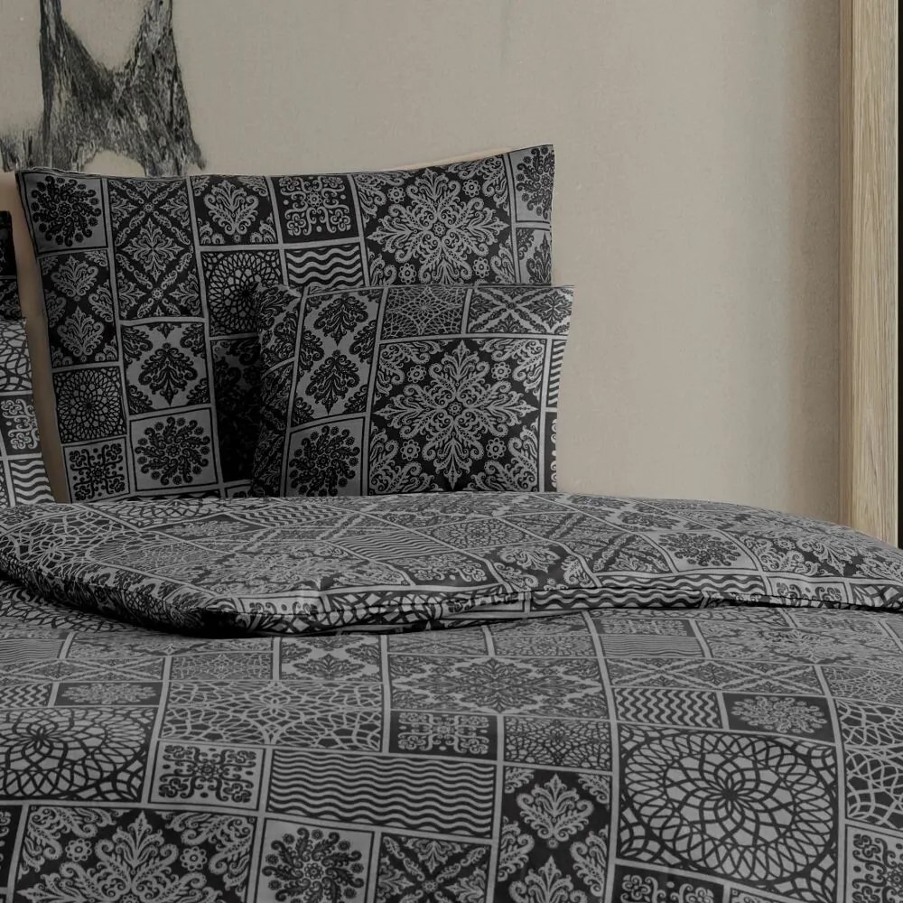 Lenjerie de pat din bumbac Kvalitex Tokyo negru, 220 x 200 cm, 2 buc. 70 x 90 cm