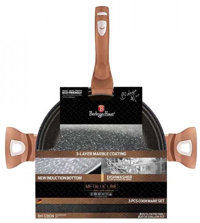 Set tigai marmorate (3 piese) din aluminiu forjat Rose Gold (Cupru) Metalic Line Berlinger Haus BH 1280N