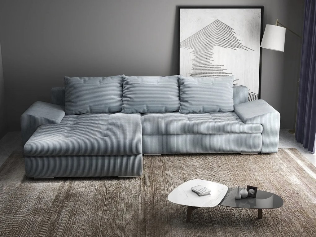 Colțar extensibil dumonde cu ladă de depozitare si sezut confortabil din spuma high-density, Leonardo Zoom Grey 260x185 cm