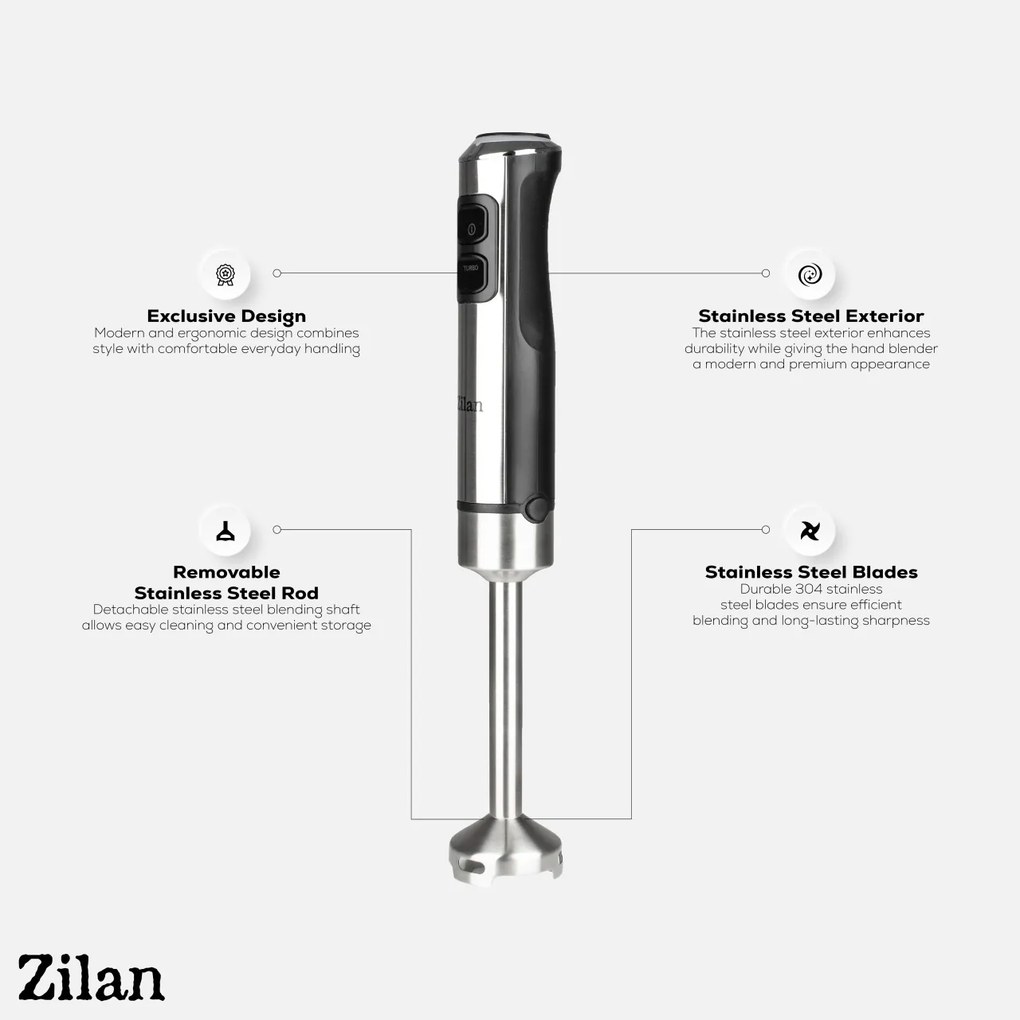 Mixer vertical ZİLAN ZLN3994, 1200W, 15 viteze, functie Turbo, İnox