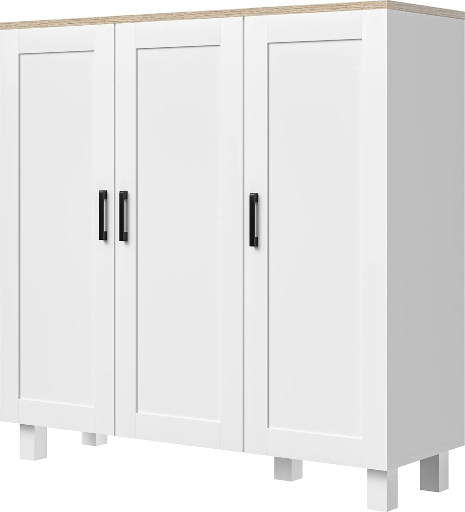 HOMCOM Bufet de Bucătărie din Lemn, Mobilier cu 3 Uși, Rafturi Reglabile, Stil Scandinav, pentru Living, Sufragerie, 90x30x90cm, Alb | Aosom Romania