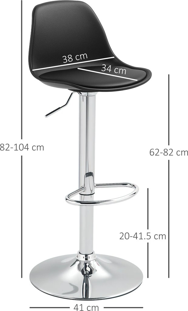 Homcom Set 2 Scaune Bar – Reglabile, Cu Spatar si Pivotante | Aosom Romania