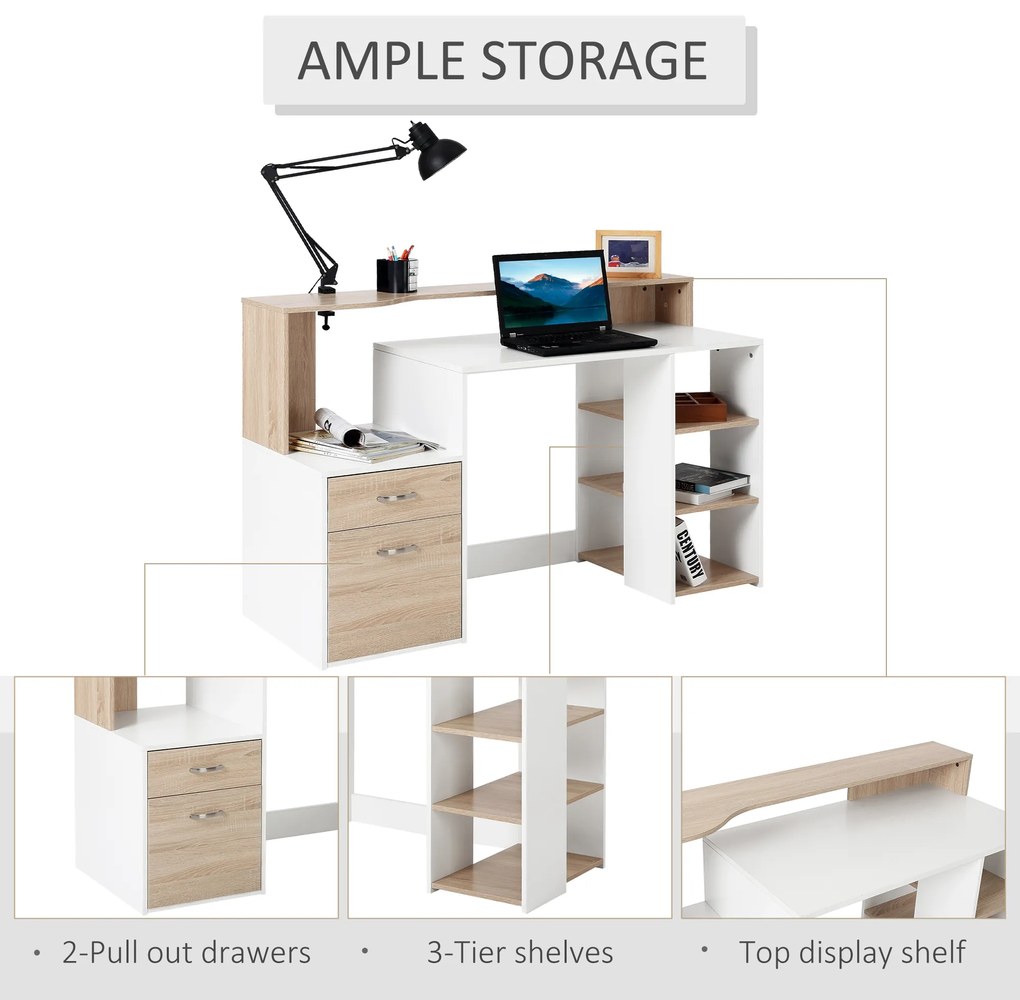 HomCom Homcom Masa de Birou Moderna pentru Computator cu Rafturi din Lemn MDF 140x55x92cm