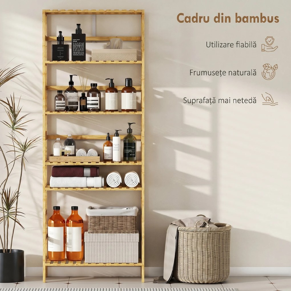 HOMCOM Raft de bambus cu 6 niveluri, cu rafturi reglabile, 60x26x161 cm | Aosom Romania