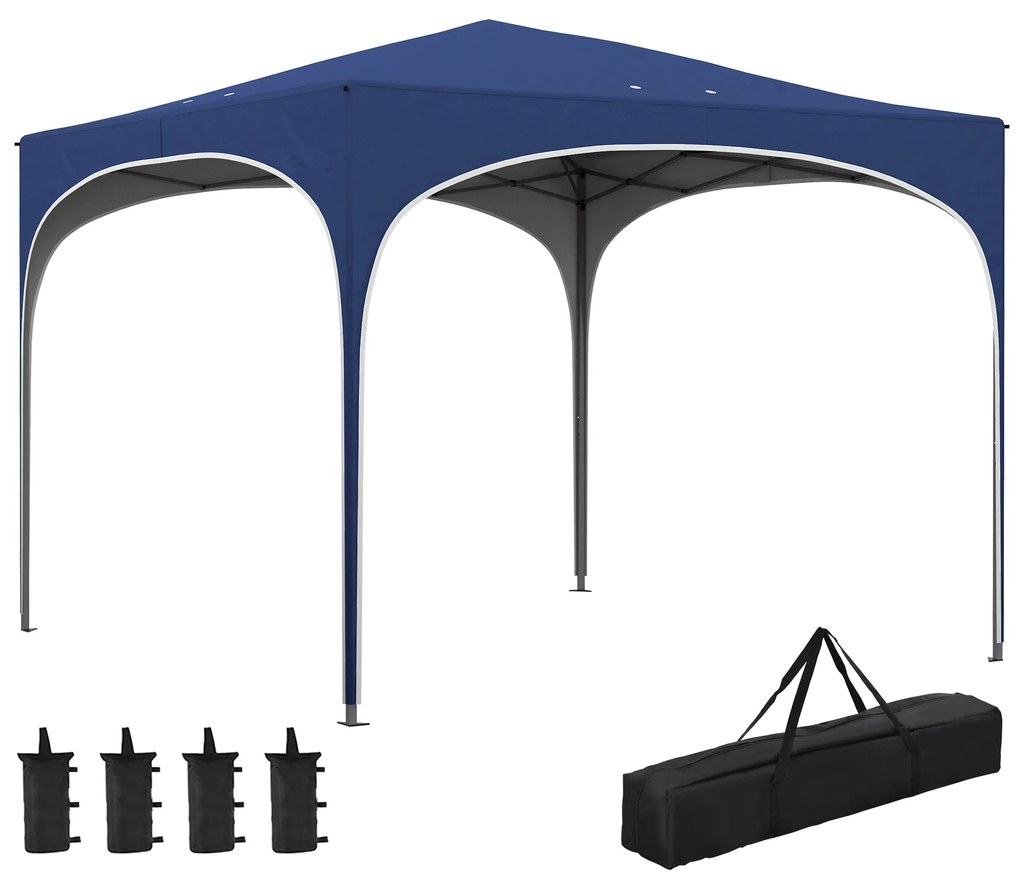 Outsunny Pavilion pliabil, reglabil în înălțime, Stâlpi metalici, acoperiș rezistent, inclusiv geantă de transport, 2,95 x 2,95 x 2,55m, Albastru închis | Aosom Romania