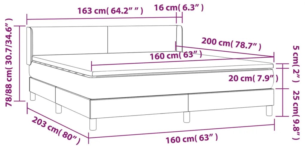 Pat box spring cu saltea, alb, 160x200 cm, piele ecologica Alb, 160 x 200 cm, Design simplu