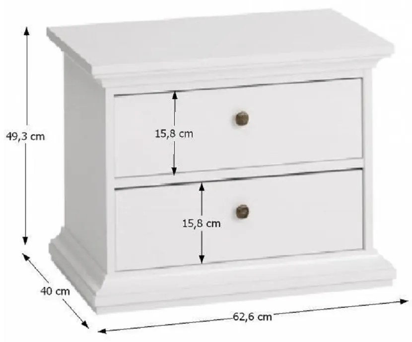 Noptiera 70301, PAL infoliat MDF lacuit, alb, PARIS