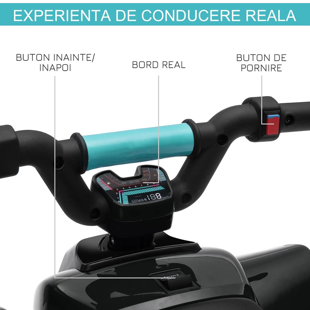 ATV Copii Electric cu Baterie Incarcabila HOMCOM, Viteza 2,8-4,6km/h, Varsta 18–48 Luni, Negru | Aosom Romania