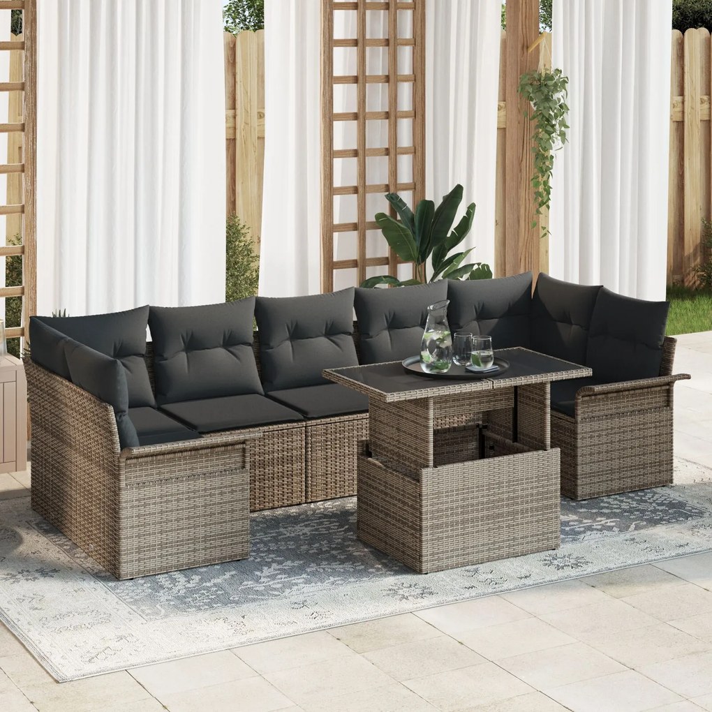 vidaXL Set de canapele pentru grădină cu pernă 8 pcs Gri Rattan poli