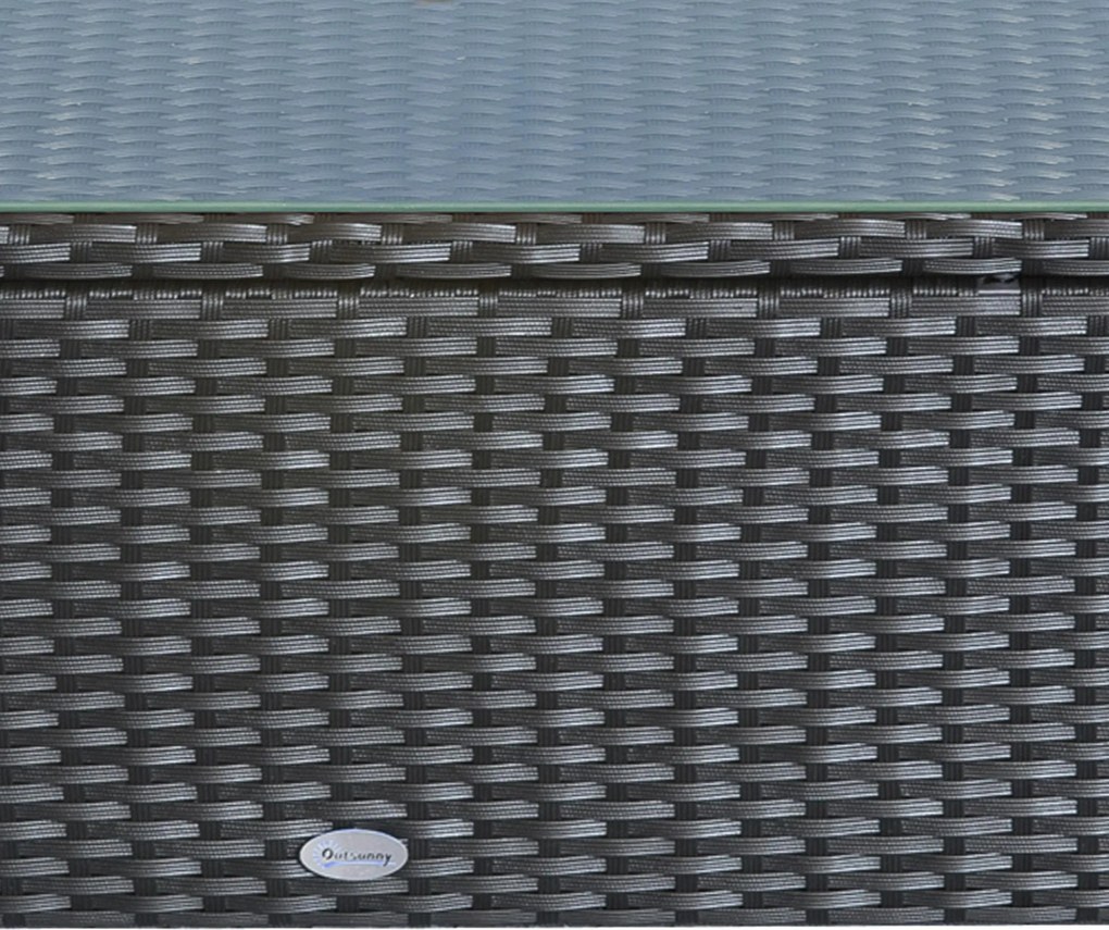 Outsunny Mobilier pentru Terasă, Măsuță de Cafea din Răchită, Rezistentă la Apă, cu Blat din Sticlă Securizată, 86x50x39cm, Negru | Aosom Romania