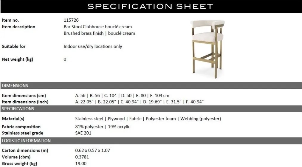 Scaun de bar design LUX, Bar Stool Clubhouse crem