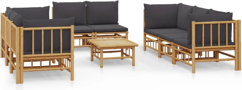 vidaXL Set mobilier de grădină cu perne gri închis, 9 piese, bambus