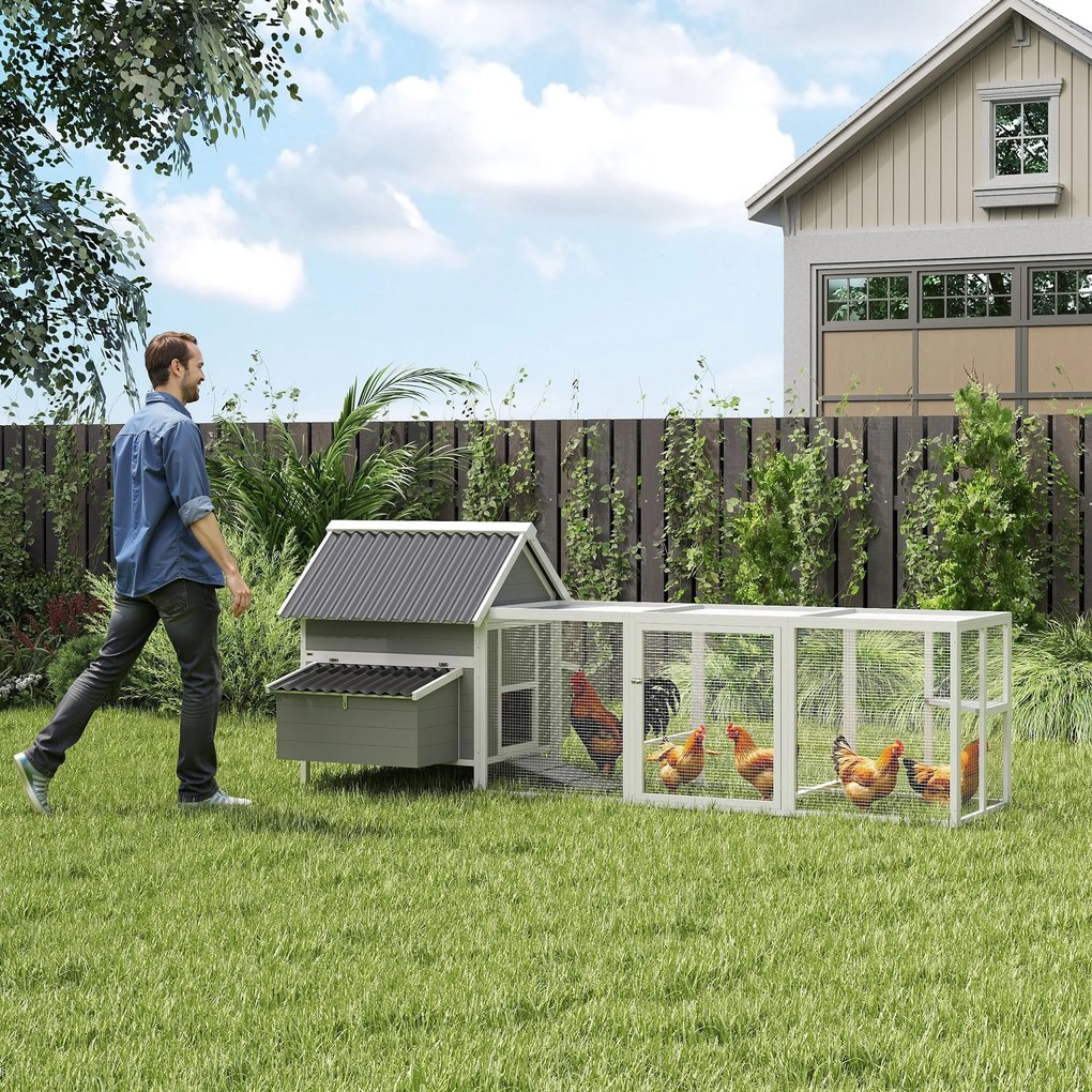 PawHut Coteț mare pentru 7-10 găini, bățuri de cocoțat, leagăn, fereastră, cuiburi, plasă metalică, gri | Aosom Romania