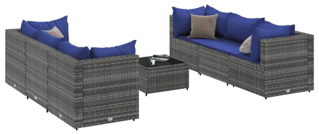 3308031 vidaXL Set mobilier de grădină cu perne, 7 piese, gri, poliratan