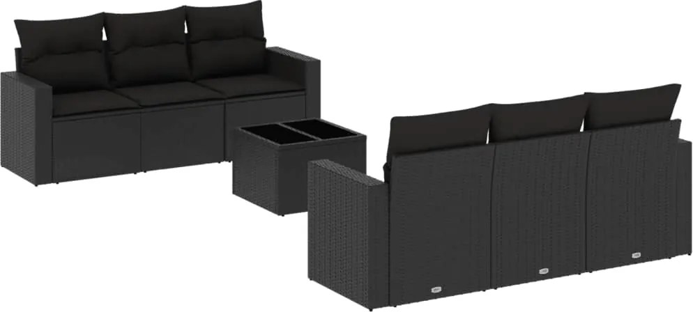 vidaXL Set canapele de grădină cu perne, 7 piese, negru, poliratan