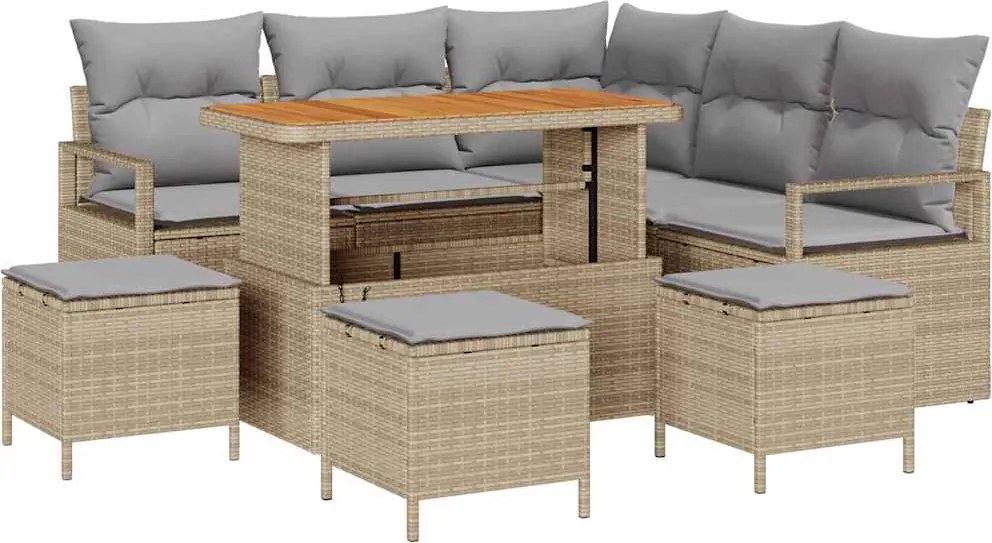 vidaXL Set de canapele pentru grădină cu pernă 9 pcs Bej poliratan