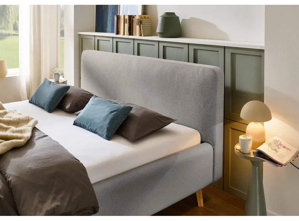 Pat matrimonial gri deschis tapițat fără somieră 180x200 cm Mattis – Meise Möbel