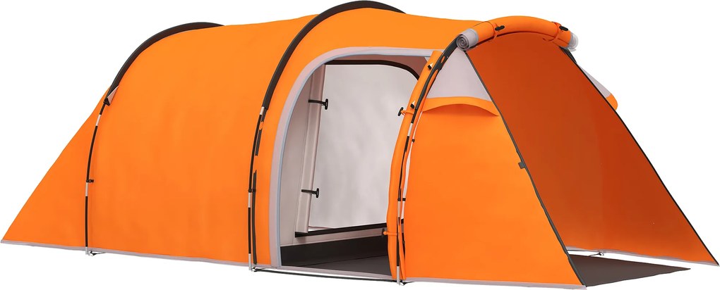 Outsunny Cort tunel pentru 2-3 persoane, cort de camping cu vestibul, cârlig pentru lampă, rezistență la apă 2000 mm Portocaliu | Aosom Romania