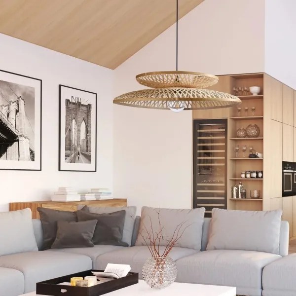 Lustră pe cablu BALI 1xE27/20W/230V d. 60 cm bambus