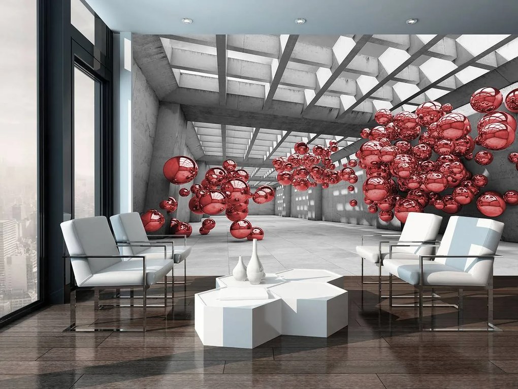 Fototapet - Modernism 3D roșu - încăpere (254x184 cm)