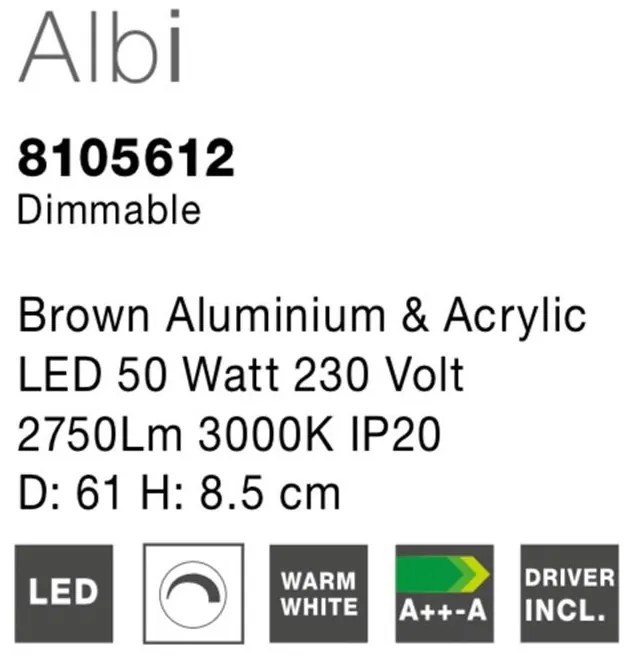 Plafoniera LED moderna design slim 61cm ALBI maro NVL-8105612