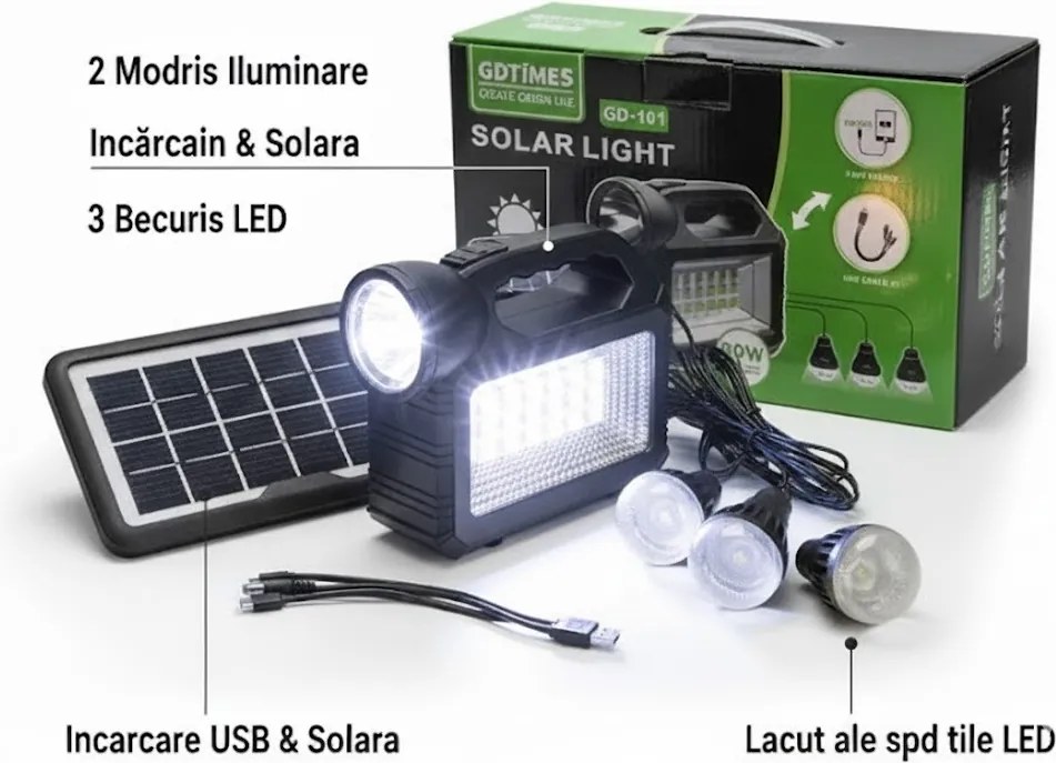 Lanterna Solara Led 80W 3X becuri gd-101