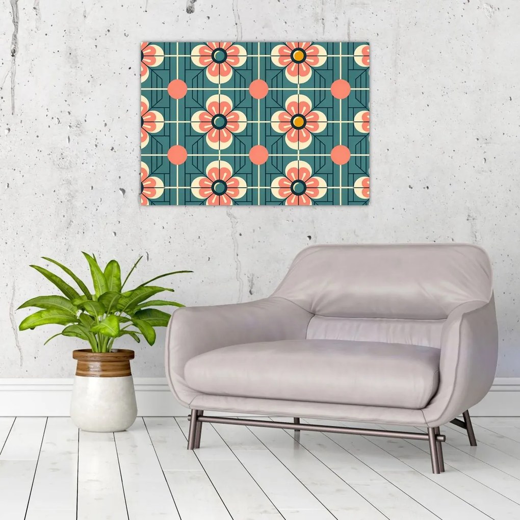 Tablou pe sticlă - Model retro cu flori (70x50 cm)