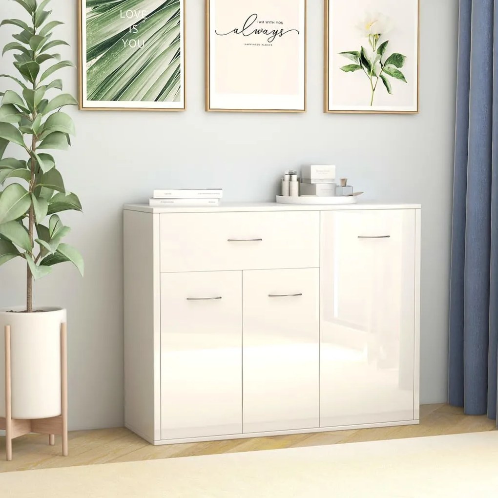 800681 vidaXL dulap, alb extralucios, 88x30x70 cm, lemn prelucrat