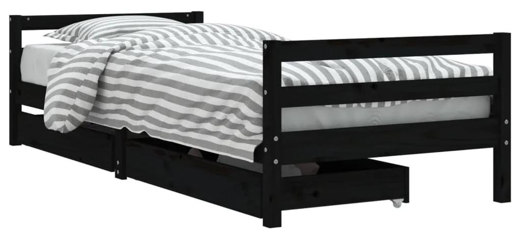 834449 vidaXL Cadru de pat copii cu sertare, negru, 90x190 cm, lemn masiv pin