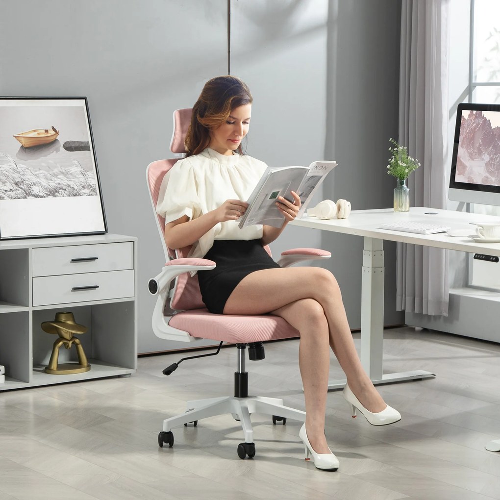 Vinsetto Scaun de Birou Ergonomic cu Tetieră Detașabilă Roz | Aosom Romania
