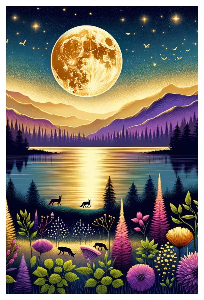 Tablou peisaj nocturn magic cu lună