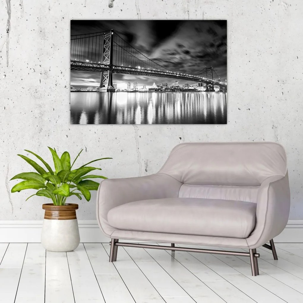 Tablou - Podul Benjamin Franklin, Philadelphia, alb-negru (90x60 cm)