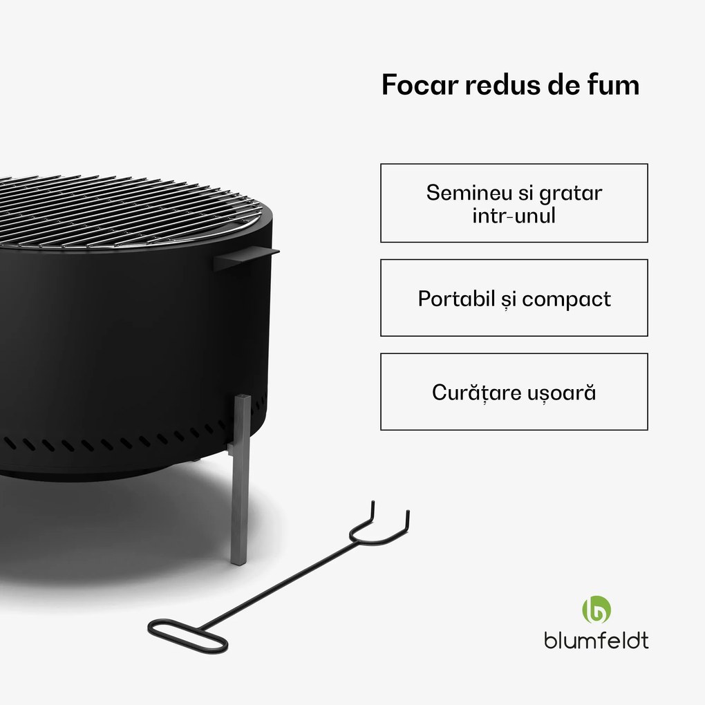 Focar Ignite Pure, fum redus, grătar pentru grătar, oțel inoxidabil, portabil, capac pentru ploaie, mânere de transport