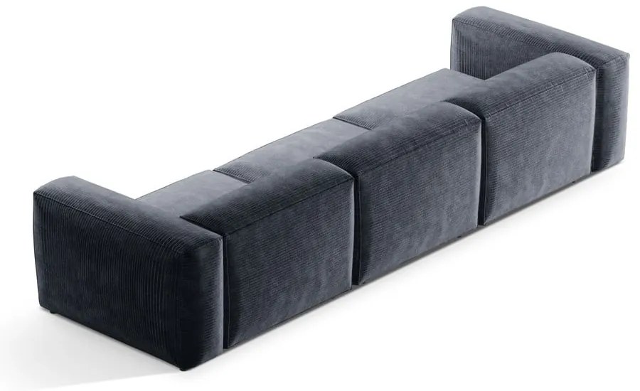 Canapea albastru prăfuit cu tapițerie din catifea reiată 364 cm Bergamo – Cosmopolitan Design