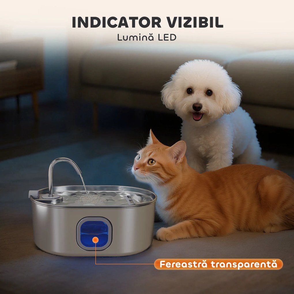PawHut Fântână Apă Inox Automată 7L | Aosom Romania