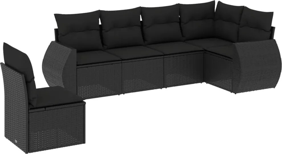 vidaXL Set mobilier de grădină cu perne, 6 piese, negru, poliratan