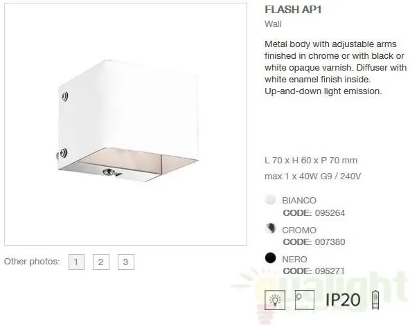 Aplica de perete cu iluminat up-and-down, FLASH AP1 alb 095264
