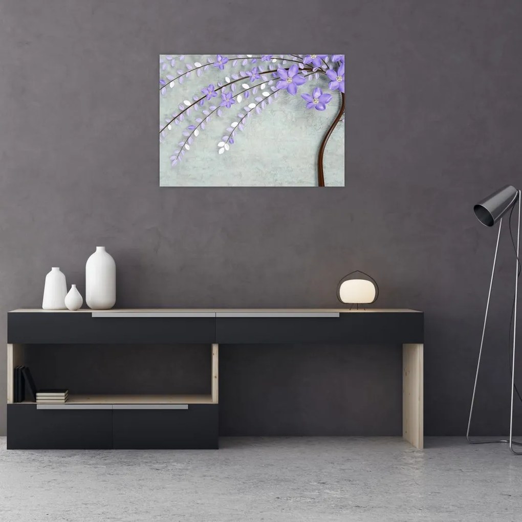 Tablou pe sticlă - ploaie violetă (70x50 cm)