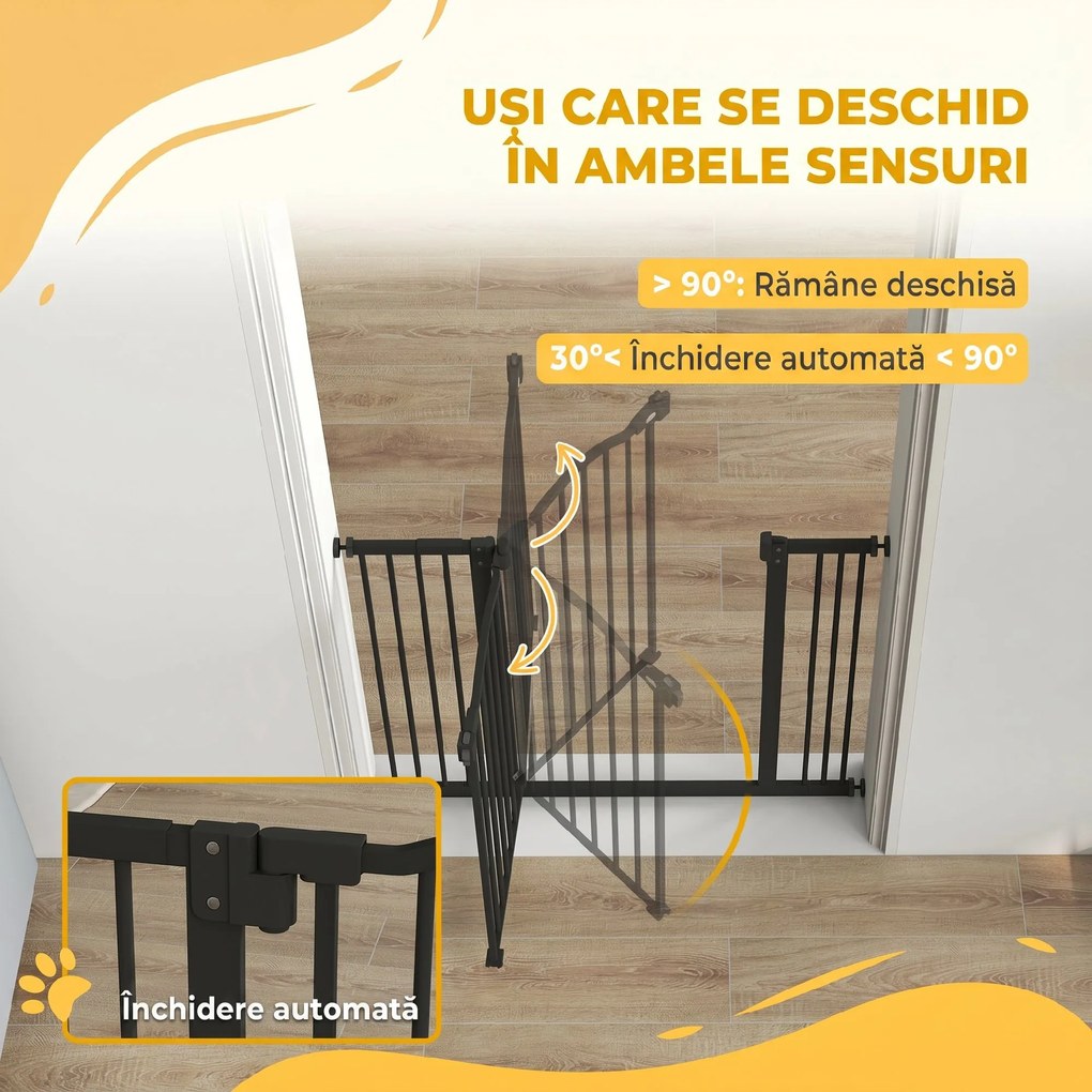 PawHut Poartă Extensibilă pentru câini fără șuruburi, Poartă de Siguranță Reglabilă, 94-100x78 cm, Negru | Aosom Romania