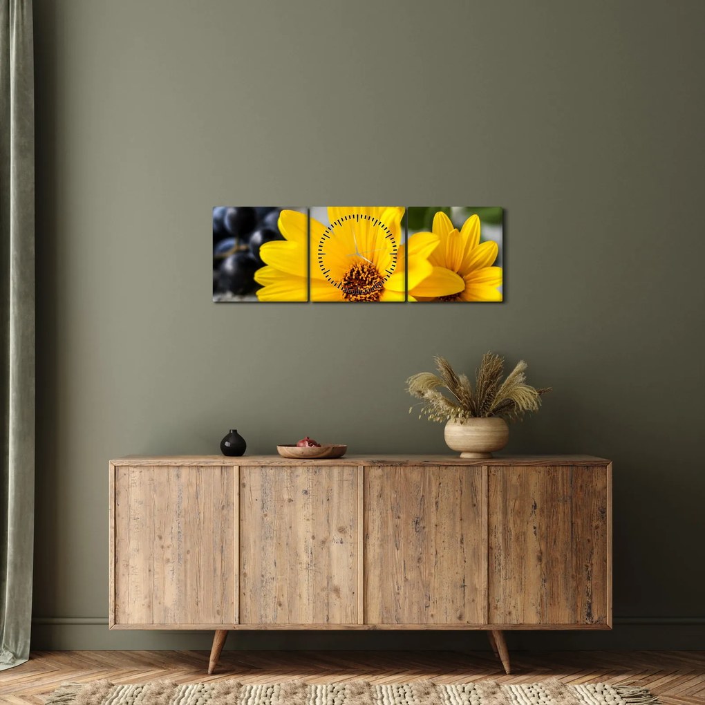 Tablou cu flori galbene (cu ceas) (90x30 cm)