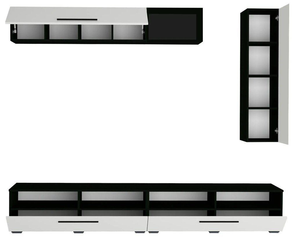 Living haaus Haga V13, Alb Lucios/Negru, MDF, L 240 cm