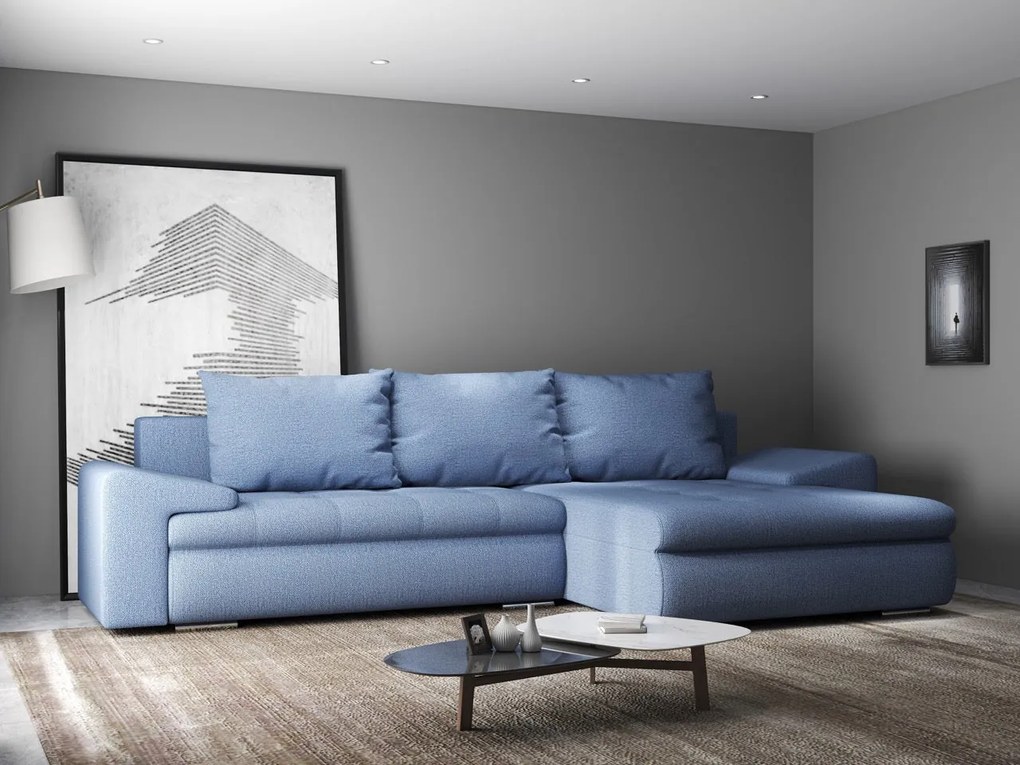 Colțar extensibil dumonde cu ladă de depozitare si sezut confortabil din spuma high-density, Leonardo Enjoy Albastru 260x185 cm II