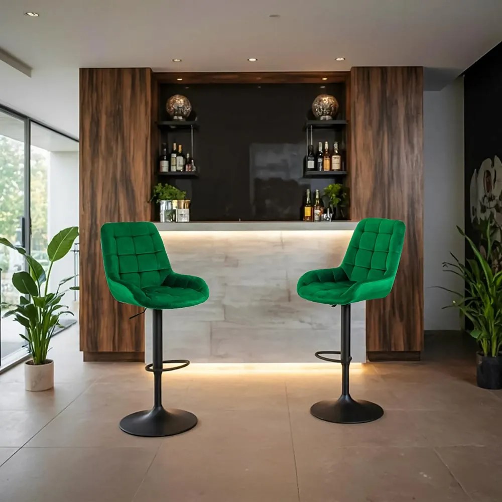 Scaun Bar Catifea ABS 145 Verde - Confortabil, Reglabil, Stabil