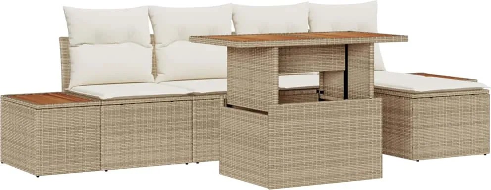 vidaXL Set de canapele pentru grădină 6 pcs Bej Rattan poli