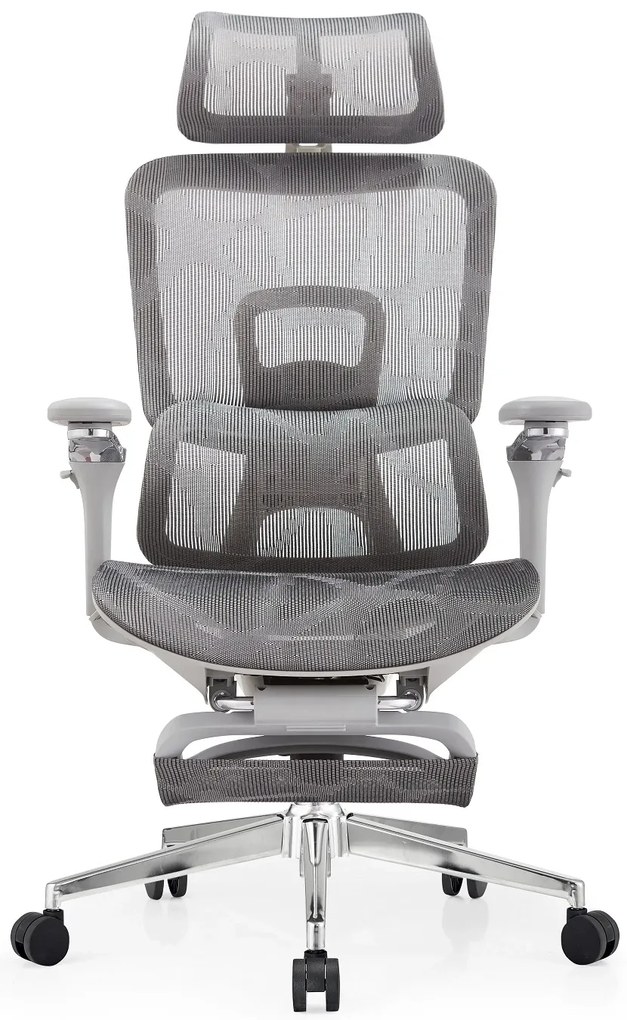 SYBERGO HUMAN PRO Scaun ergonomic, suport lombar, sezut translatie, cotiere 3D, suport picioare, Full Mesh, Gri
