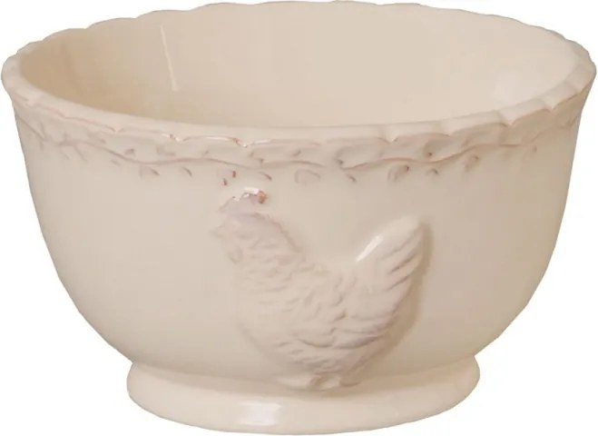 Bol de supă din ceramică, bej, model găină, Ø 13 cm