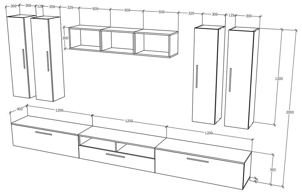 Living haaus Haga V4, Antracit/Stejar Wotan, L 360 cm